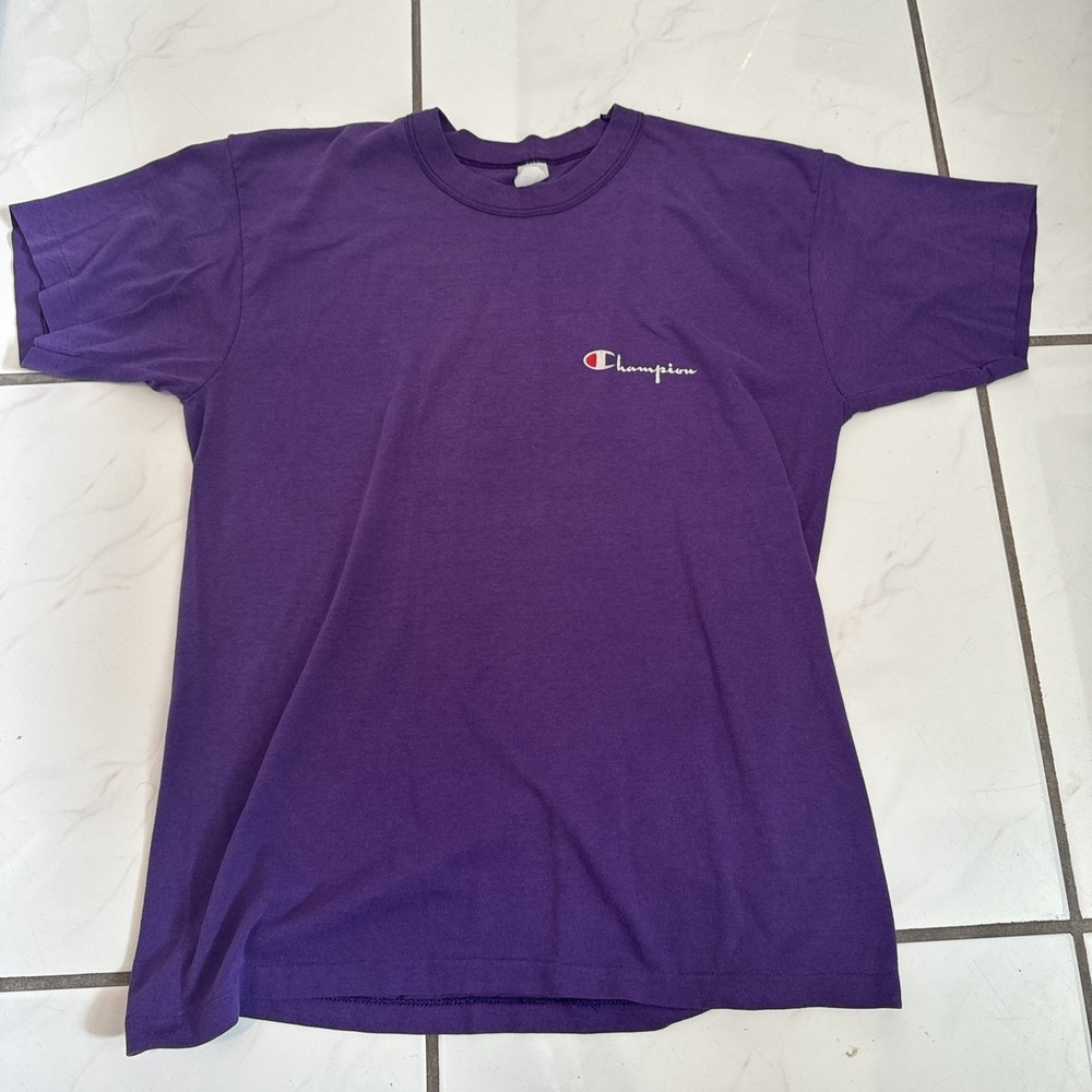 Champion Vintage 80s Blank Single Stitch Graphic T-Shirt S 19x25.5 Mens Logo